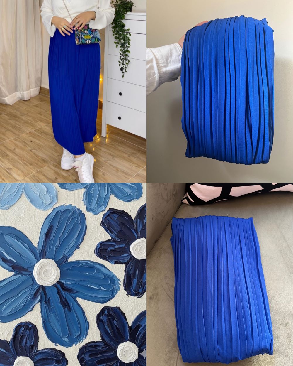 Pleated skirt made from imported crepe fabric (Blue) - Image 4