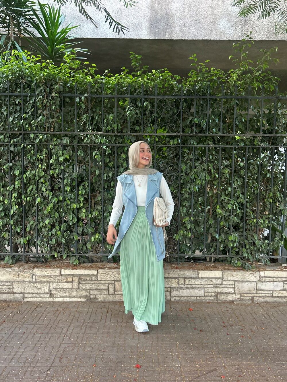 Pleated skirt made from imported crepe fabric (Sage) - Image 2