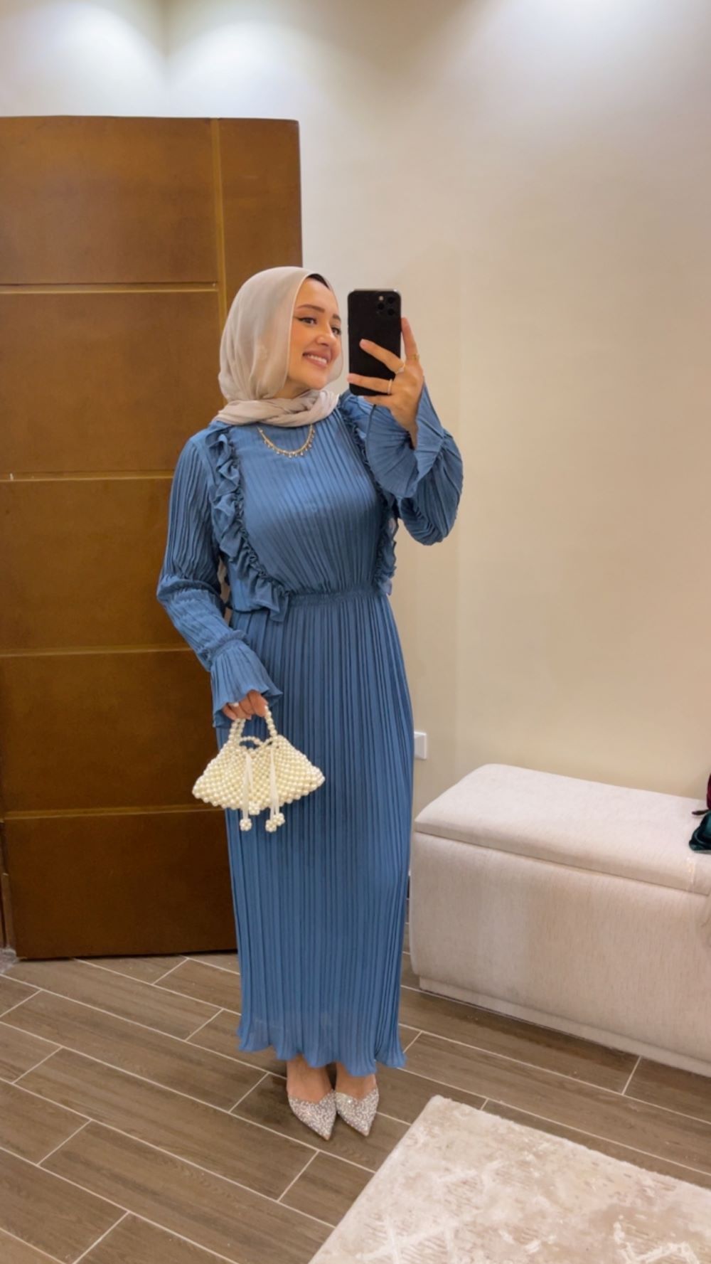 Pleated chiffon Dress with Separate Inner (Light Petrol) - Image 2