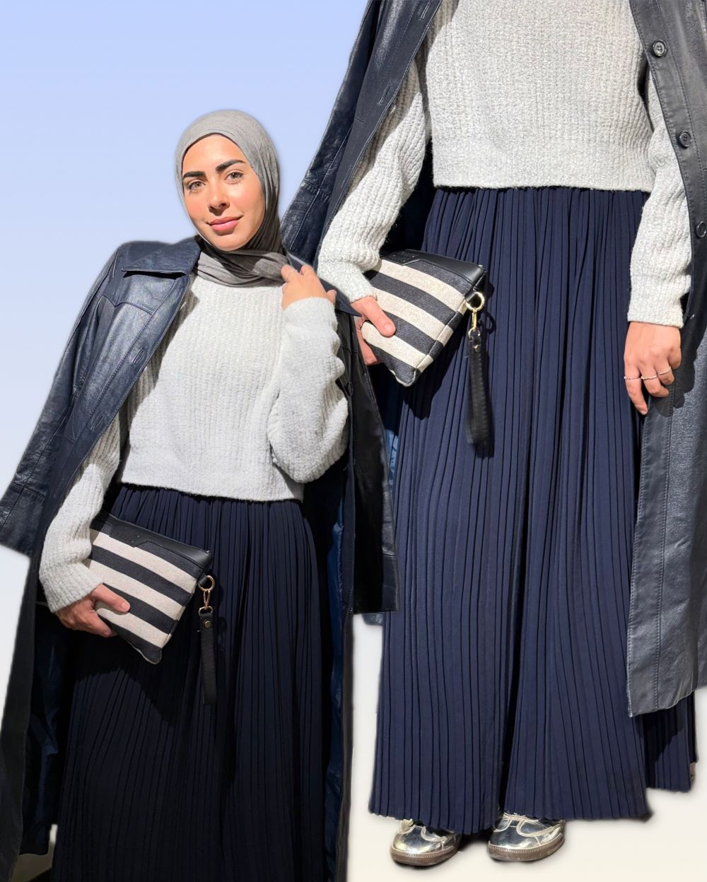 Pleated skirt made from imported crepe fabric (Navy)