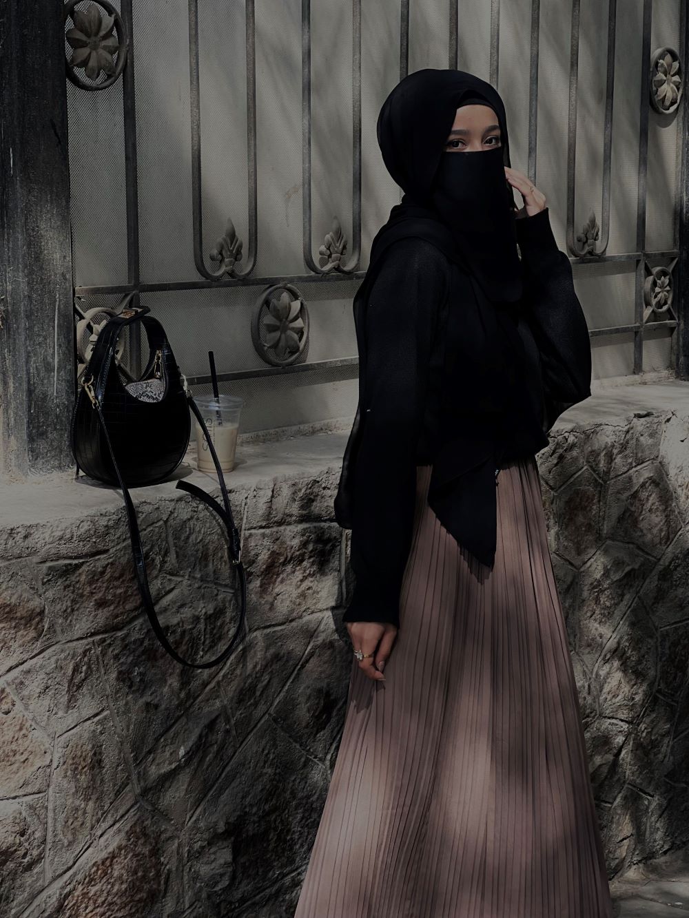Pleated skirt made from imported crepe fabric (Light Coffee) - Image 2