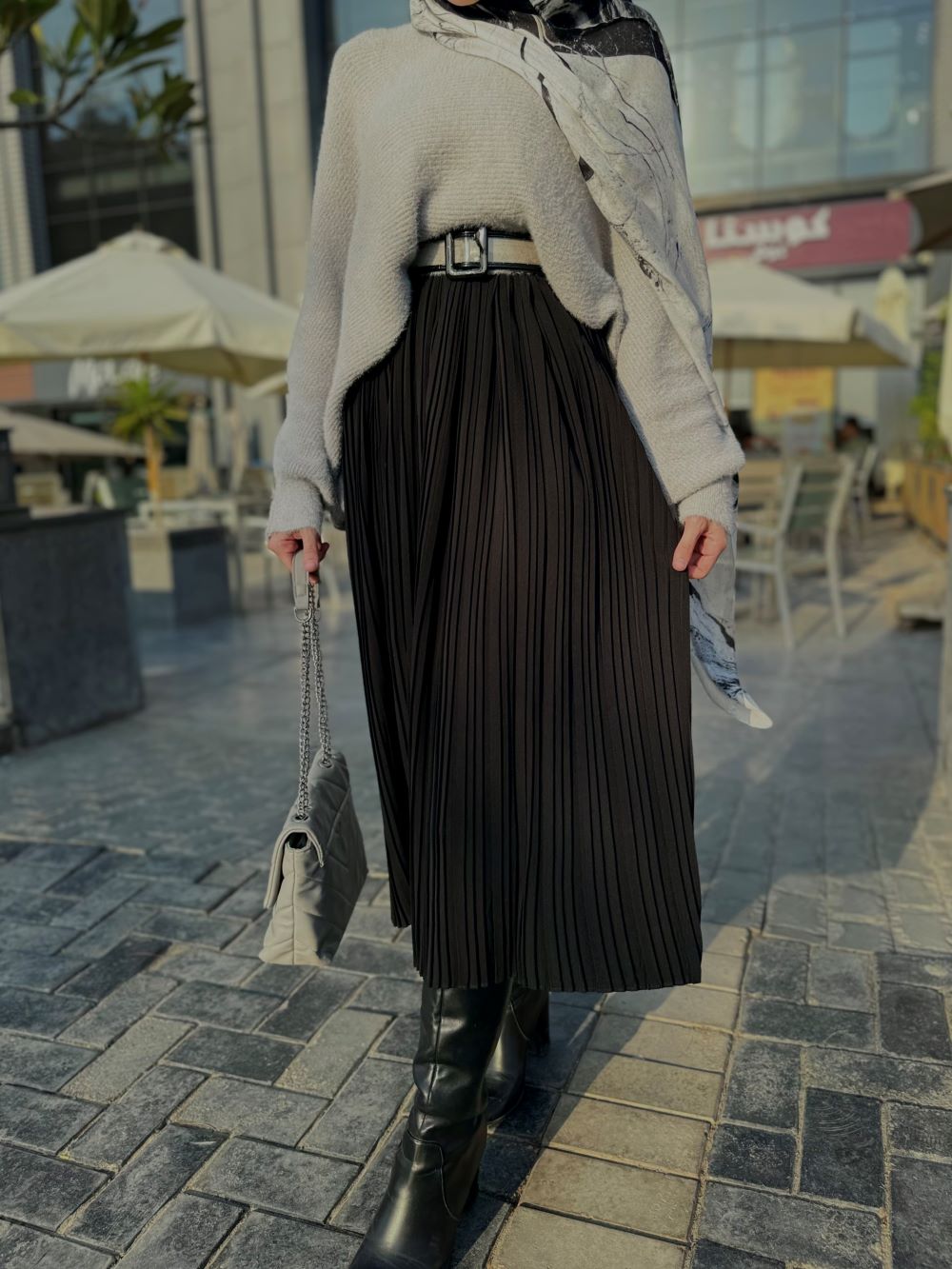 Pleated skirt made from imported crepe fabric (Black) - Image 7