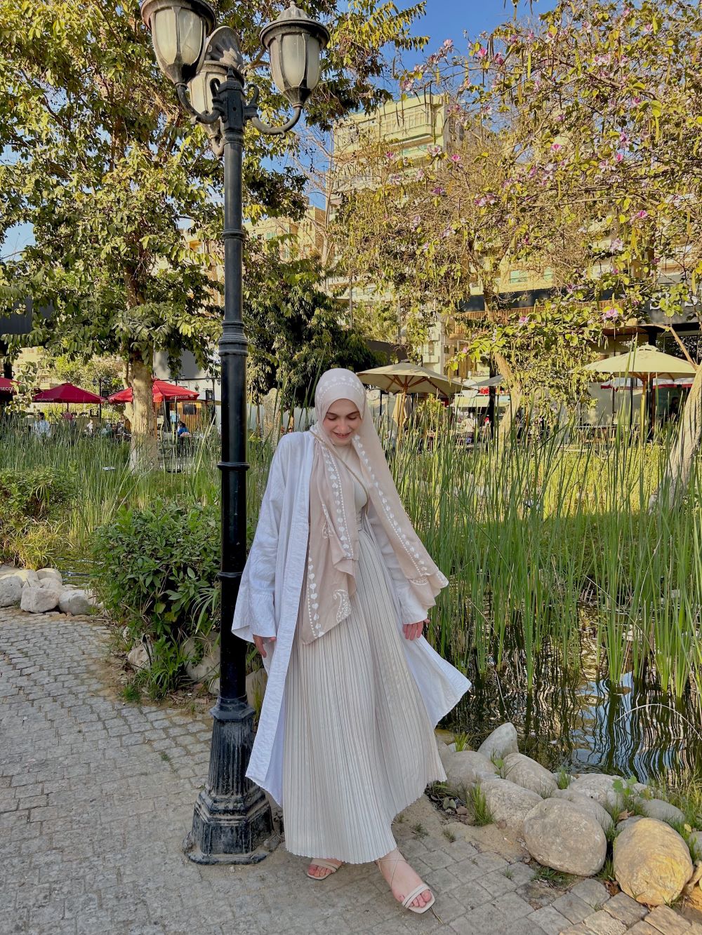 Pleated skirt made from imported crepe fabric (Beige) - Image 4