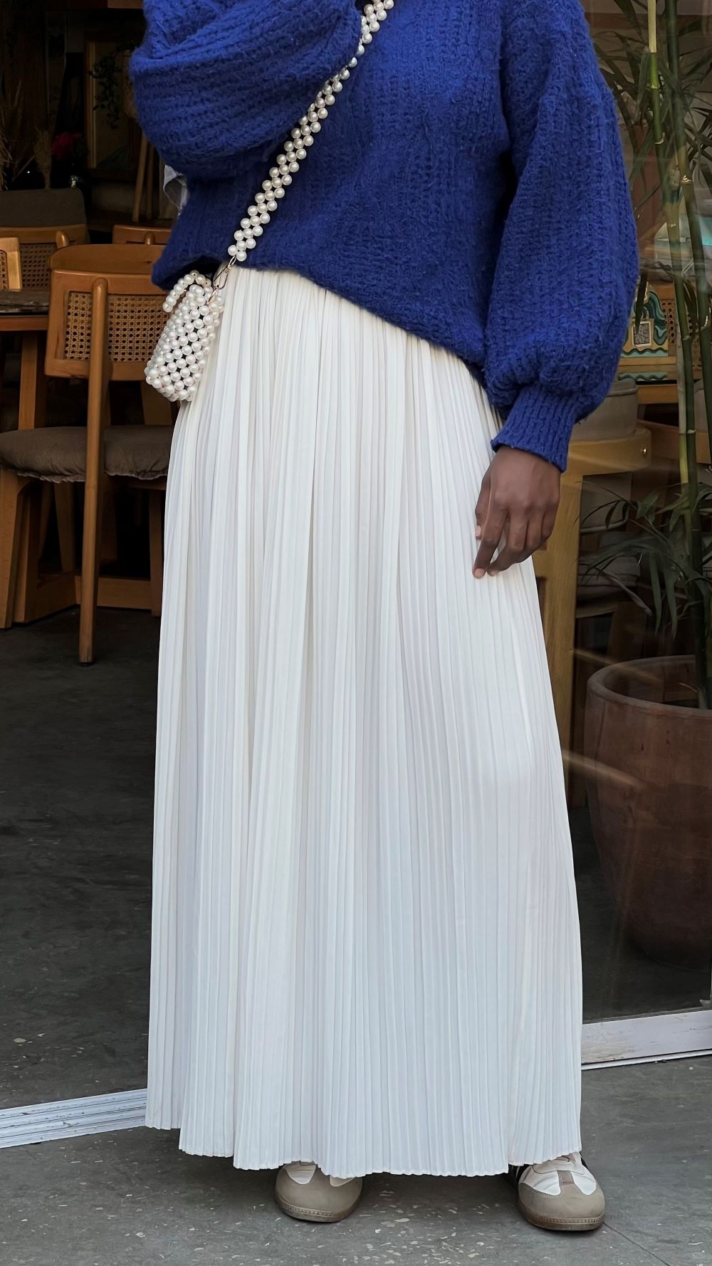 Pleated skirt made from imported crepe fabric (Off White) - Image 5