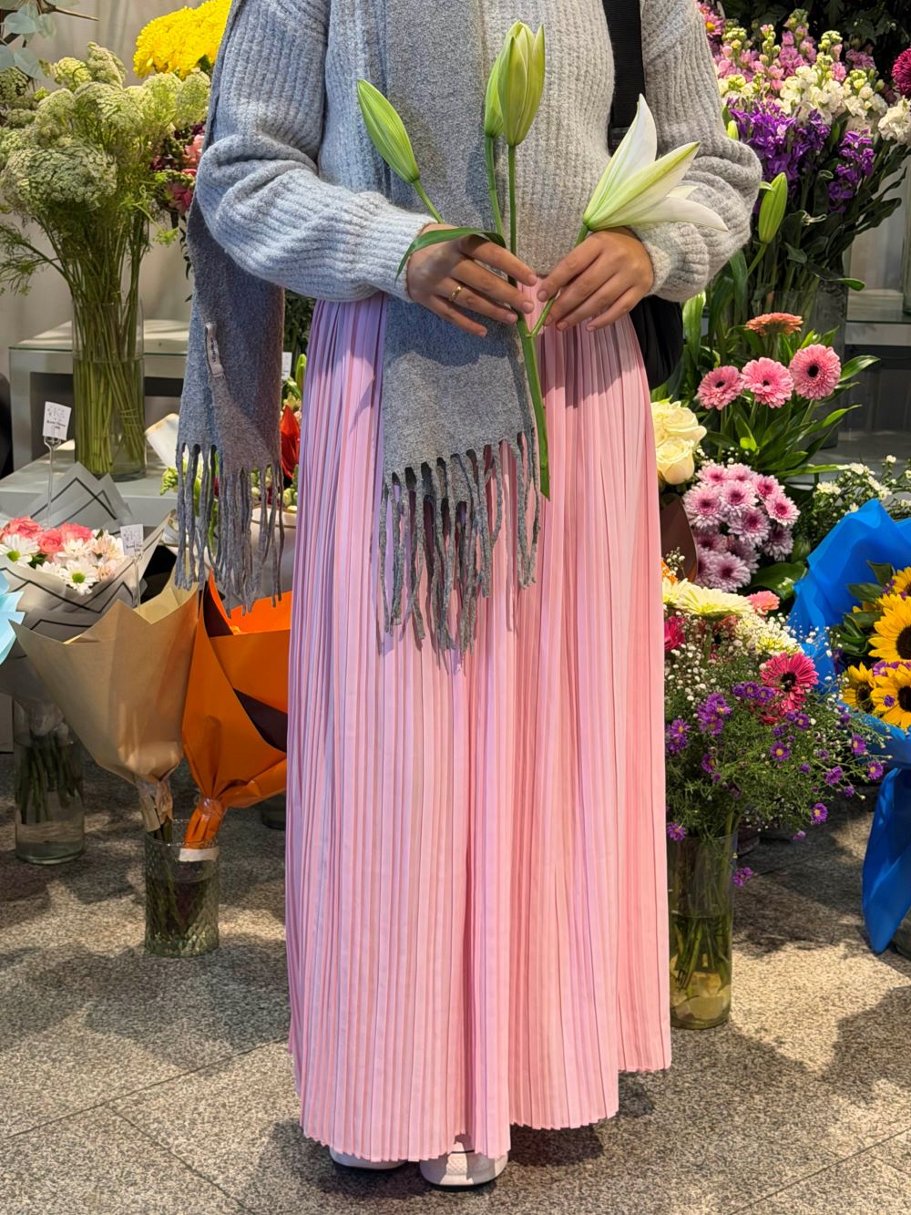 Pleated skirt made from imported crepe fabric (Pink)