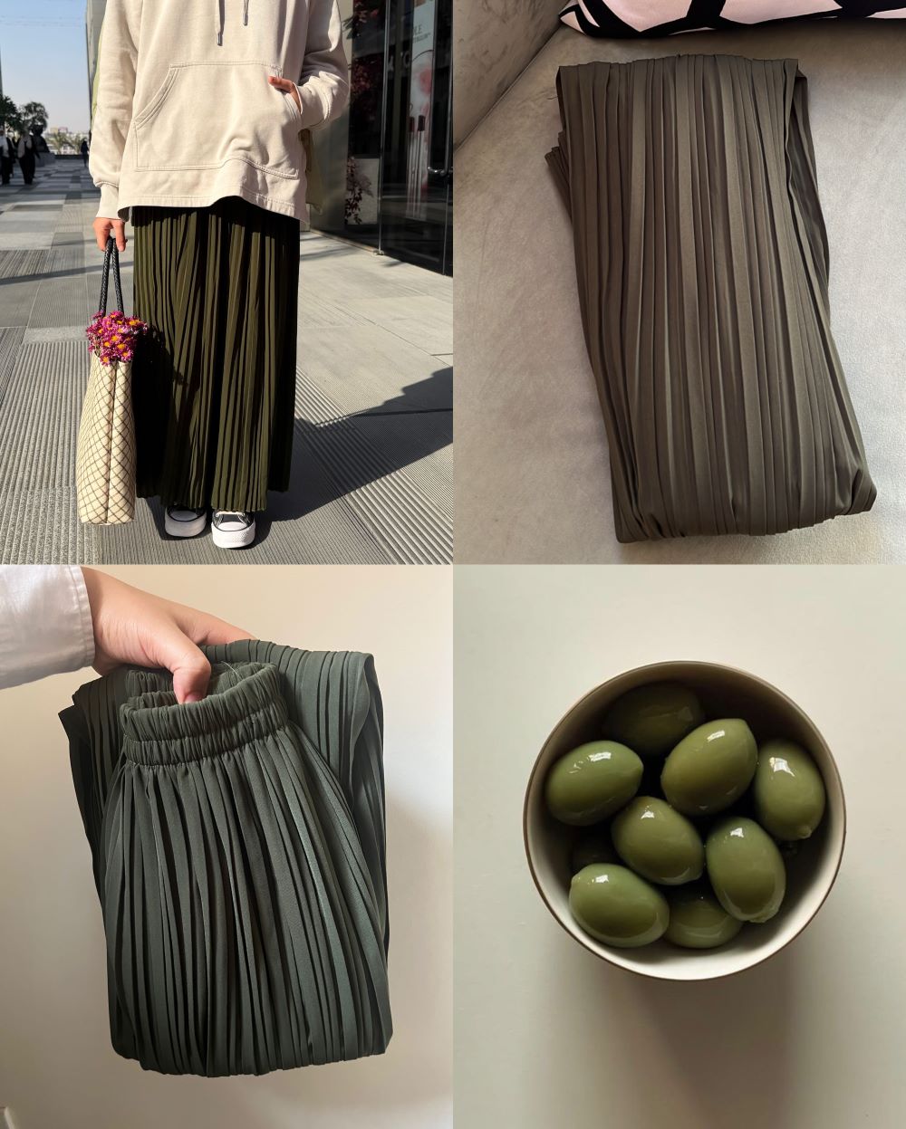Pleated skirt made from imported crepe fabric (Olive Green) - Image 7
