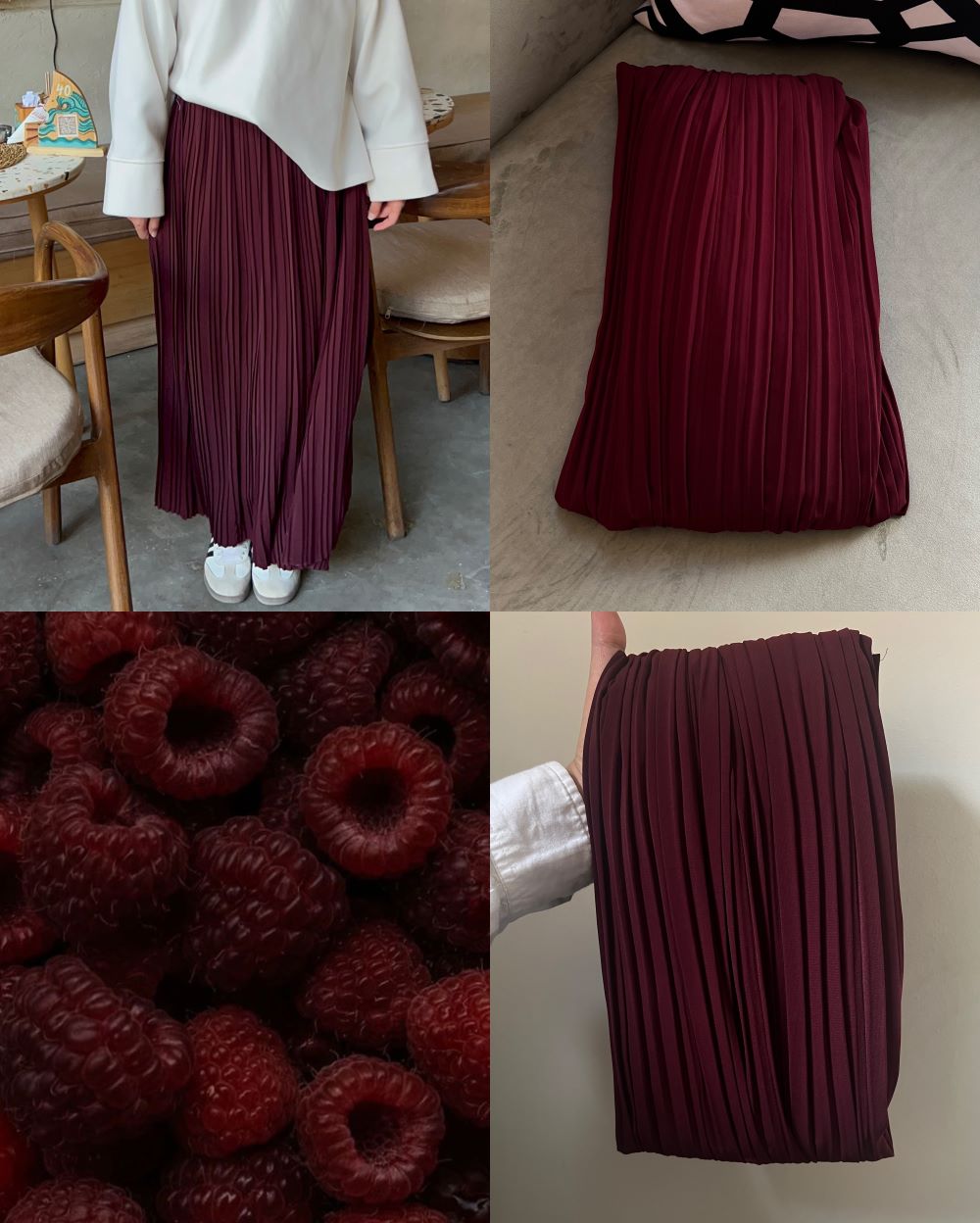 Pleated skirt made from imported crepe fabric (Burgundy) - Image 7