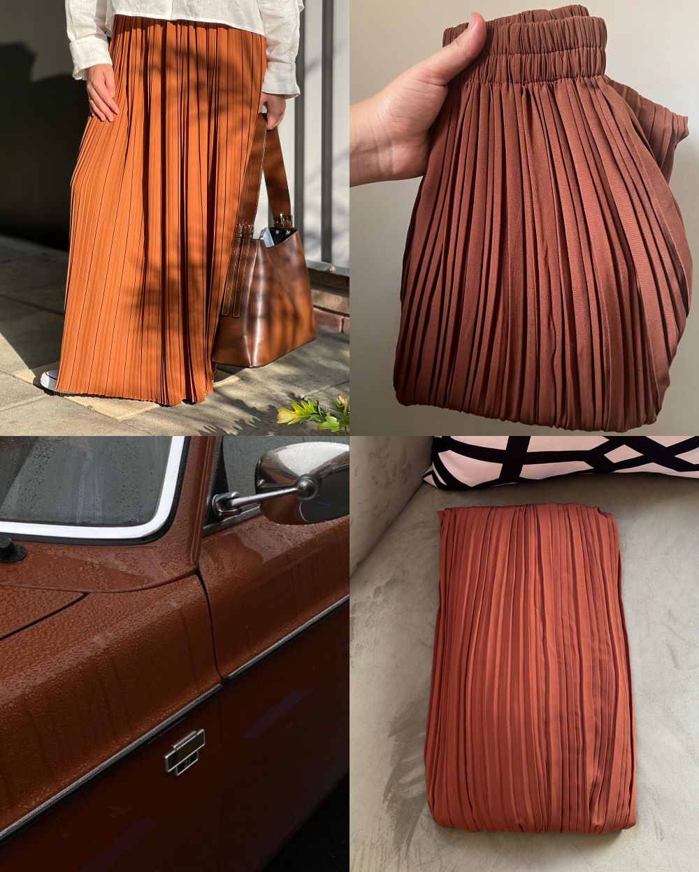 Pleated skirt made from imported crepe fabric (Camel) - Image 4