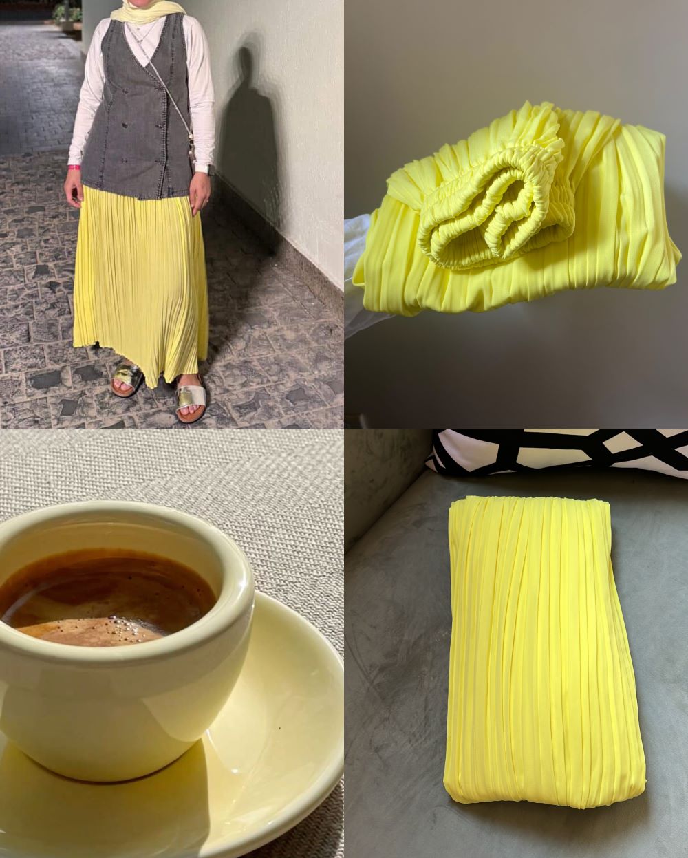 Pleated skirt made from imported crepe fabric (Yellow) - Image 3