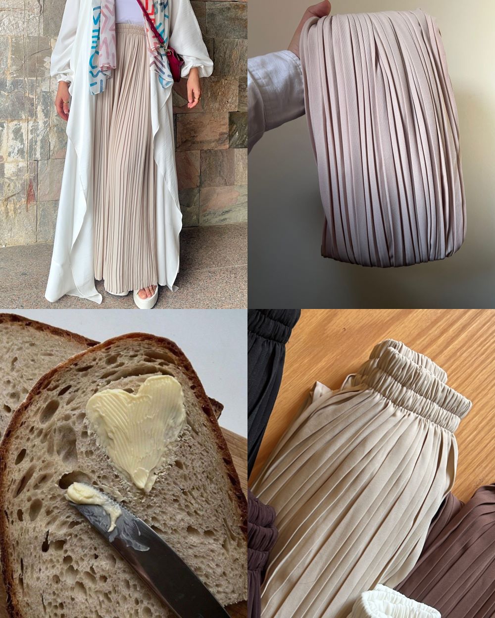 Pleated skirt made from imported crepe fabric (Beige) - Image 9