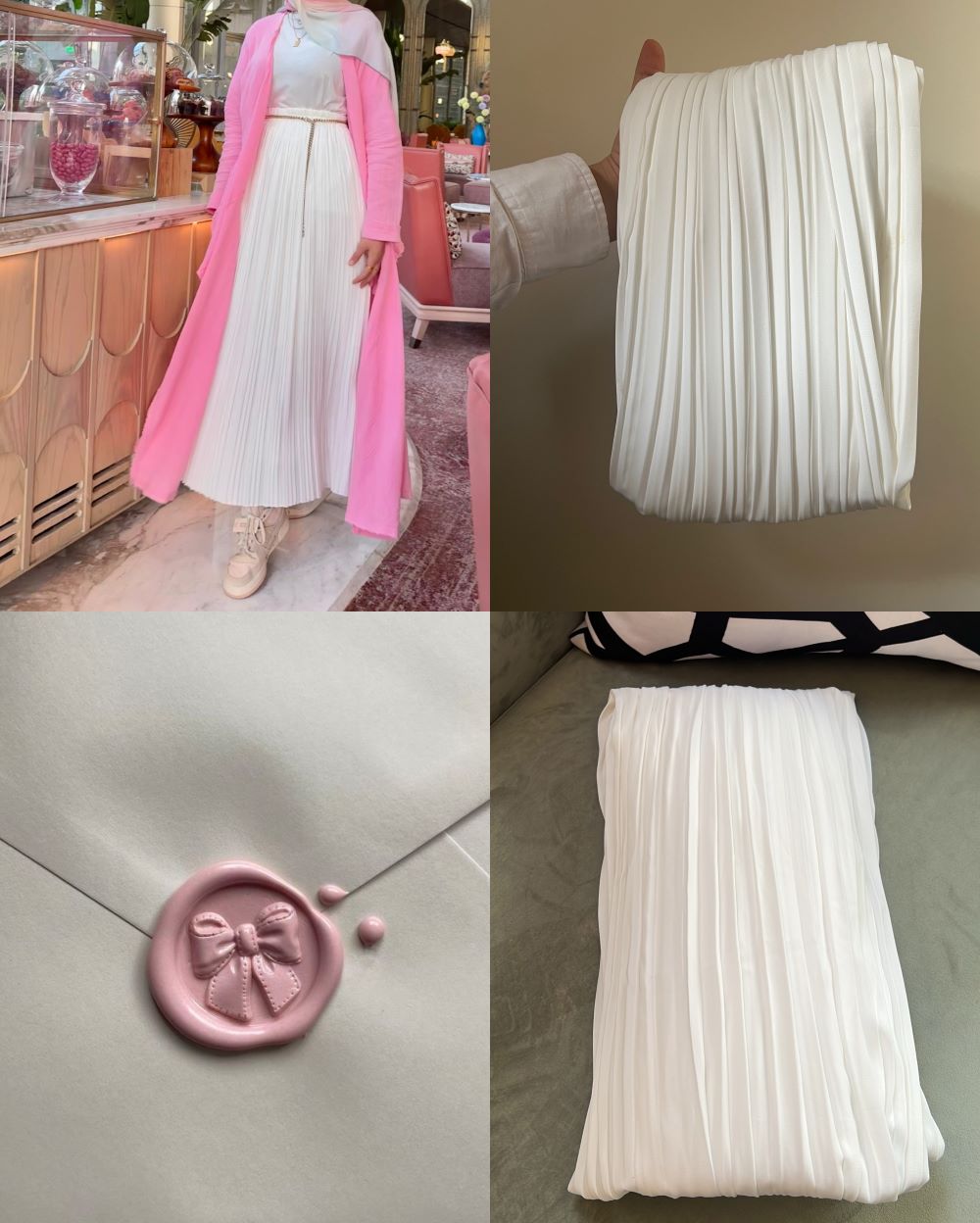 Pleated skirt made from imported crepe fabric (Off White) - Image 4