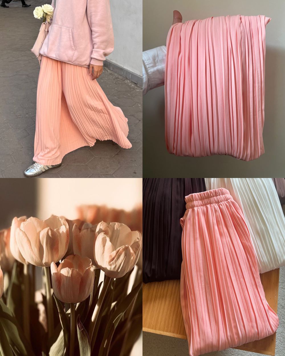 Pleated skirt made from imported crepe fabric (Peach) - Image 6