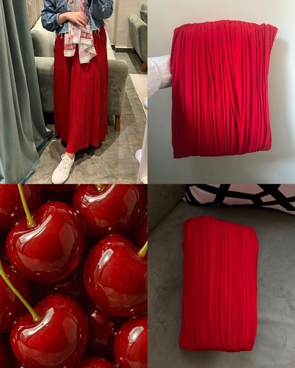 Pleated skirt made from imported crepe fabric (Red) - Image 5