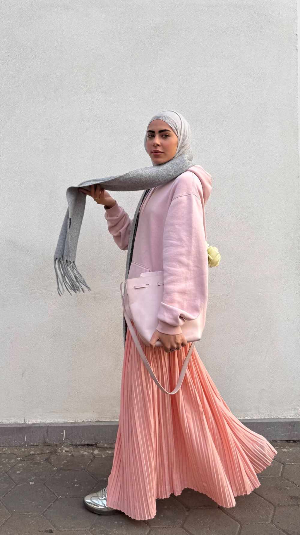 Pleated skirt made from imported crepe fabric (Peach) - Image 2