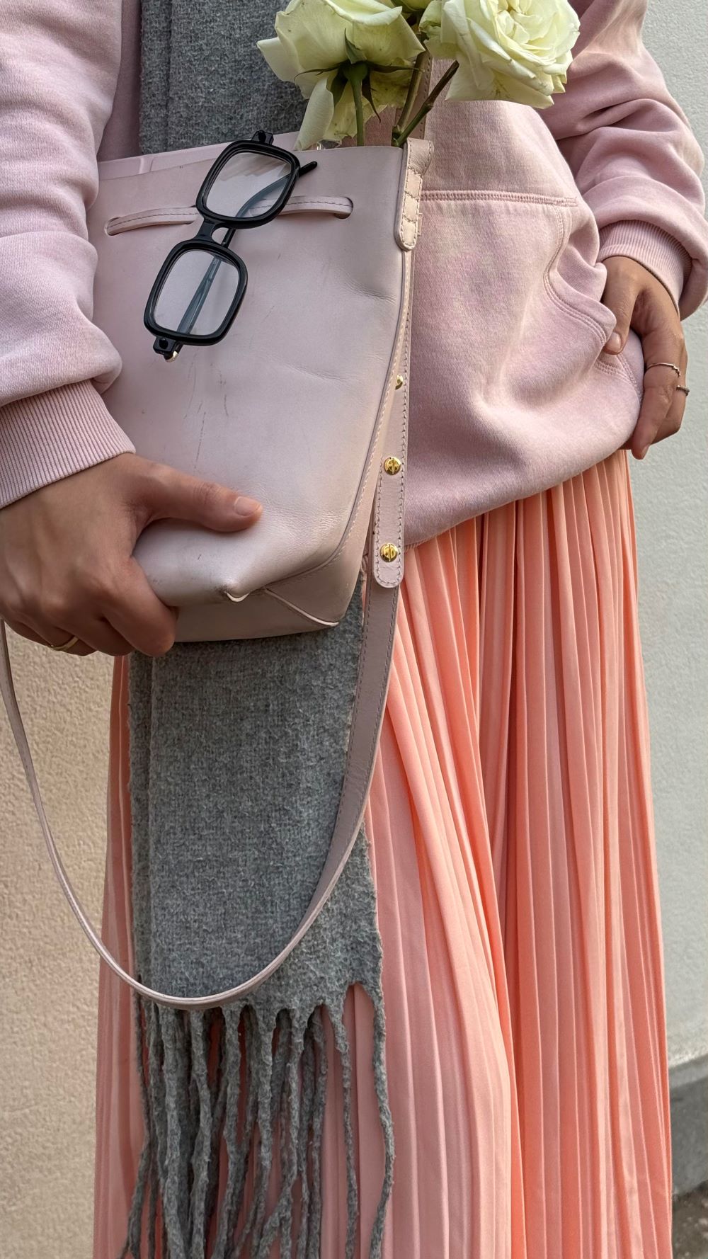Pleated skirt made from imported crepe fabric (Peach) - Image 4