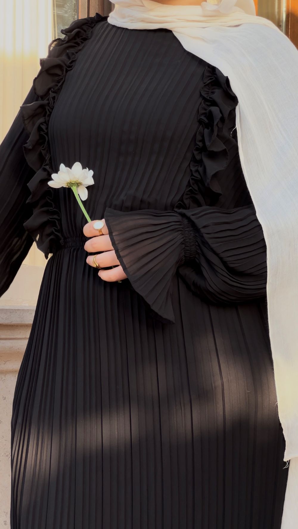 Pleated chiffon Dress with Separate Inner (Black) - Image 2