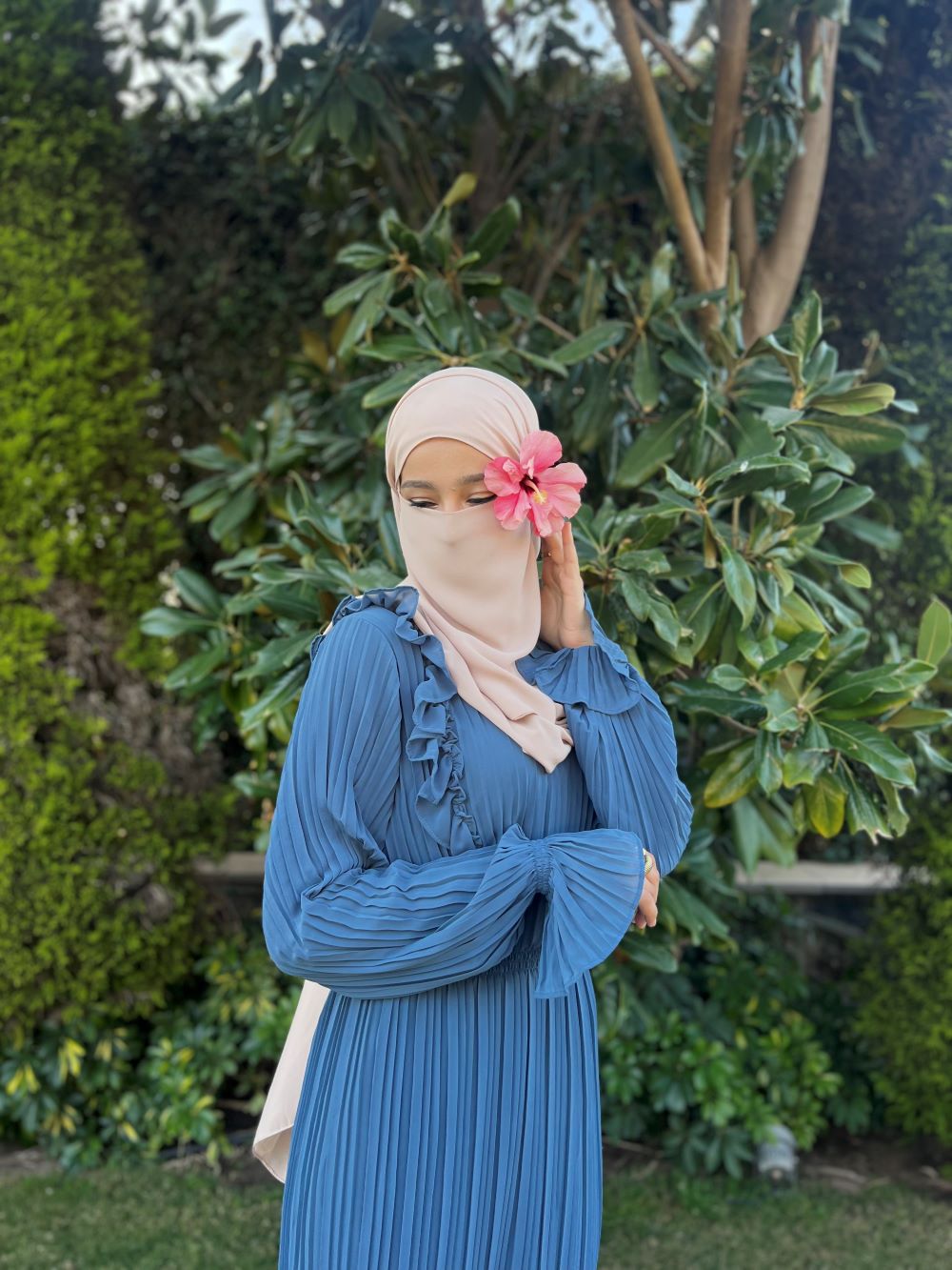 Pleated chiffon Dress with Separate Inner (Light Petrol) - Image 3