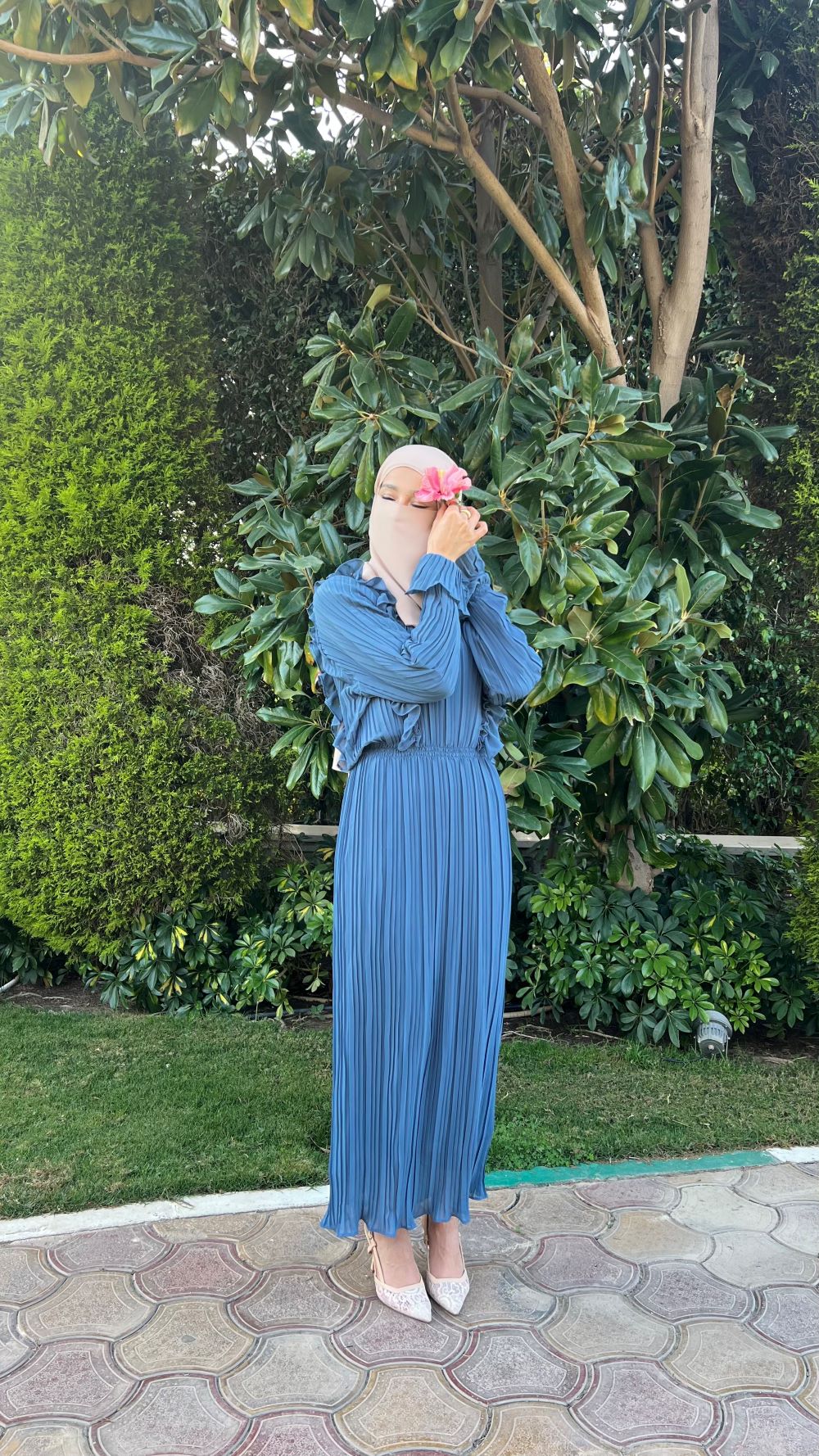 Pleated chiffon Dress with Separate Inner (Light Petrol) - Image 4