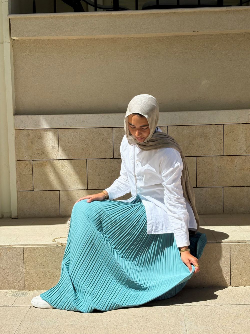 Pleated skirt made from imported crepe fabric (Mint) - Image 3