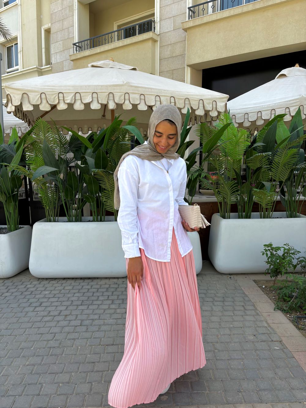 Pleated skirt made from imported crepe fabric (Peach) - Image 3