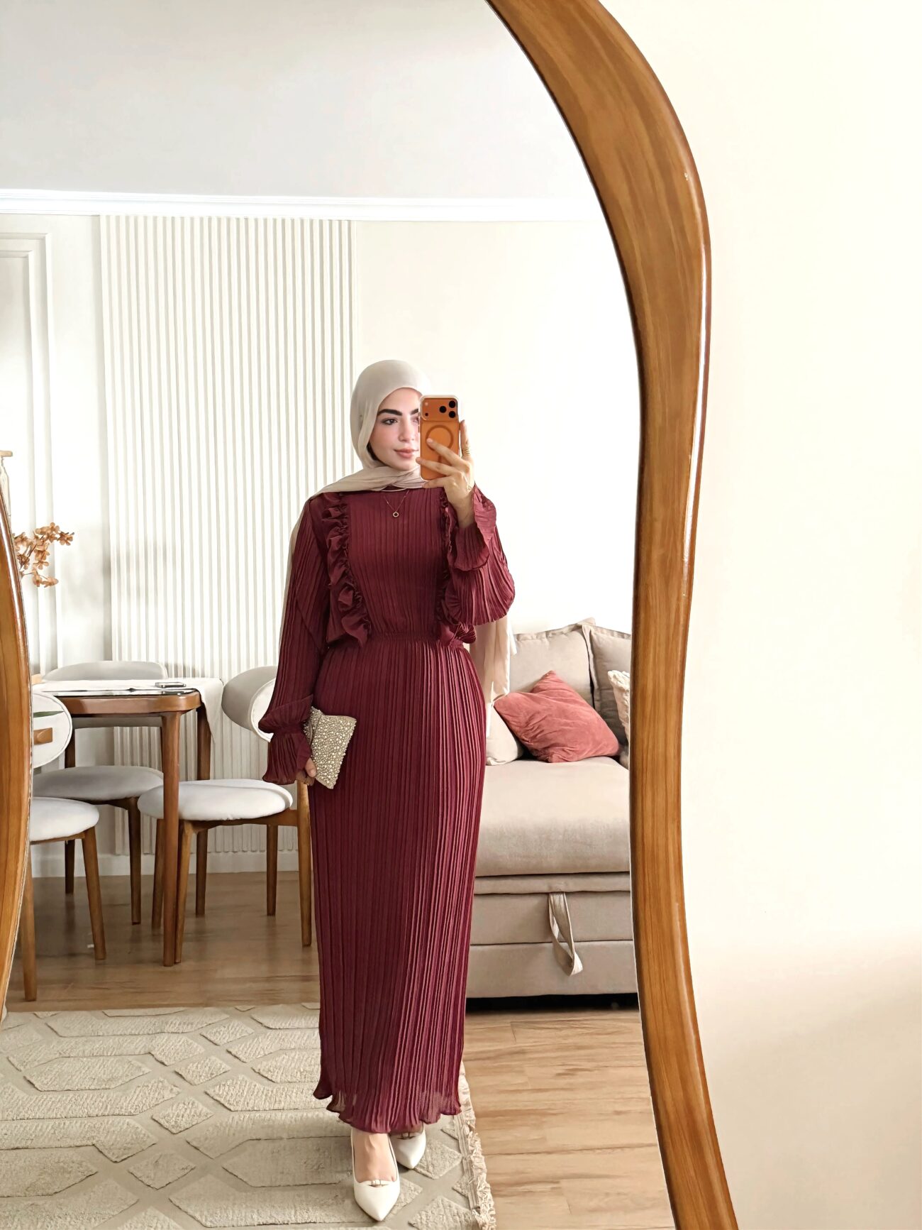 Pleated chiffon Dress with Separate Inner (Dusty Rose) - Image 2