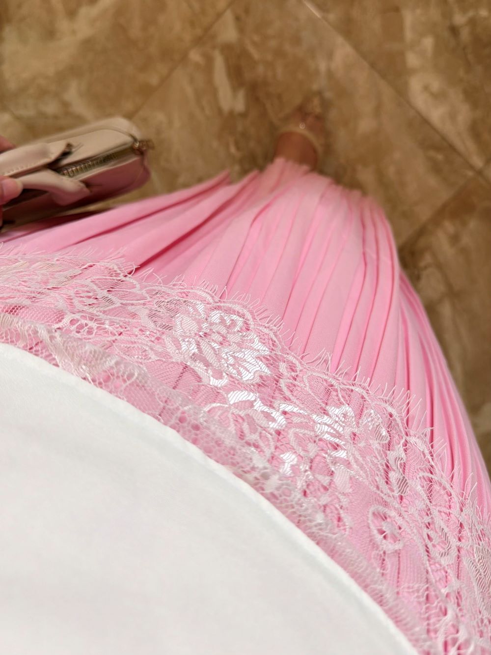 Pleated skirt made from imported crepe fabric (Pink) - Image 4