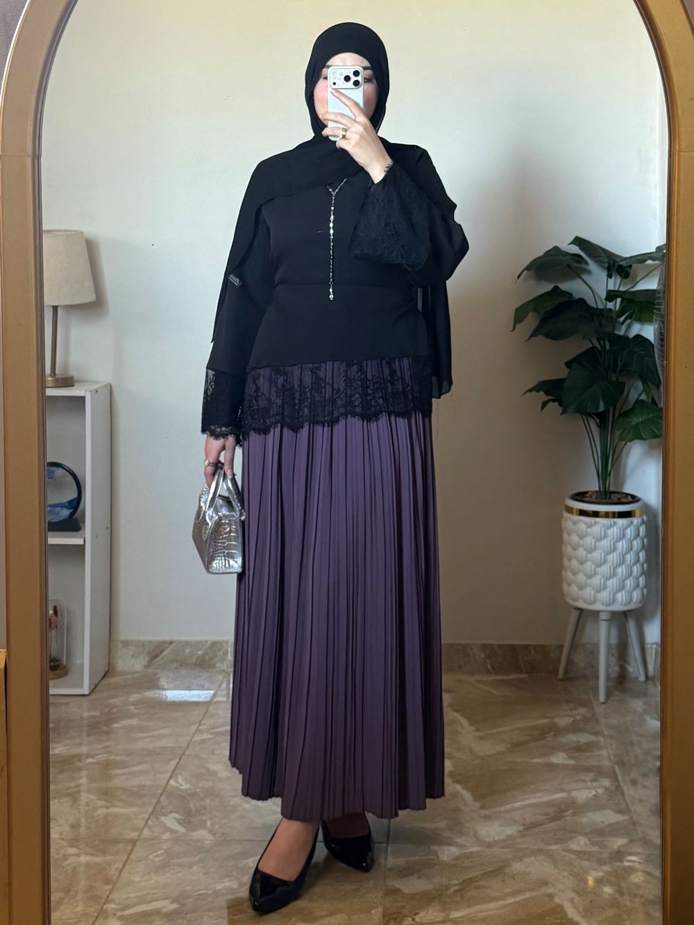 Pleated skirt made from imported crepe fabric (Smoky Cashmere Mauve) - Image 4