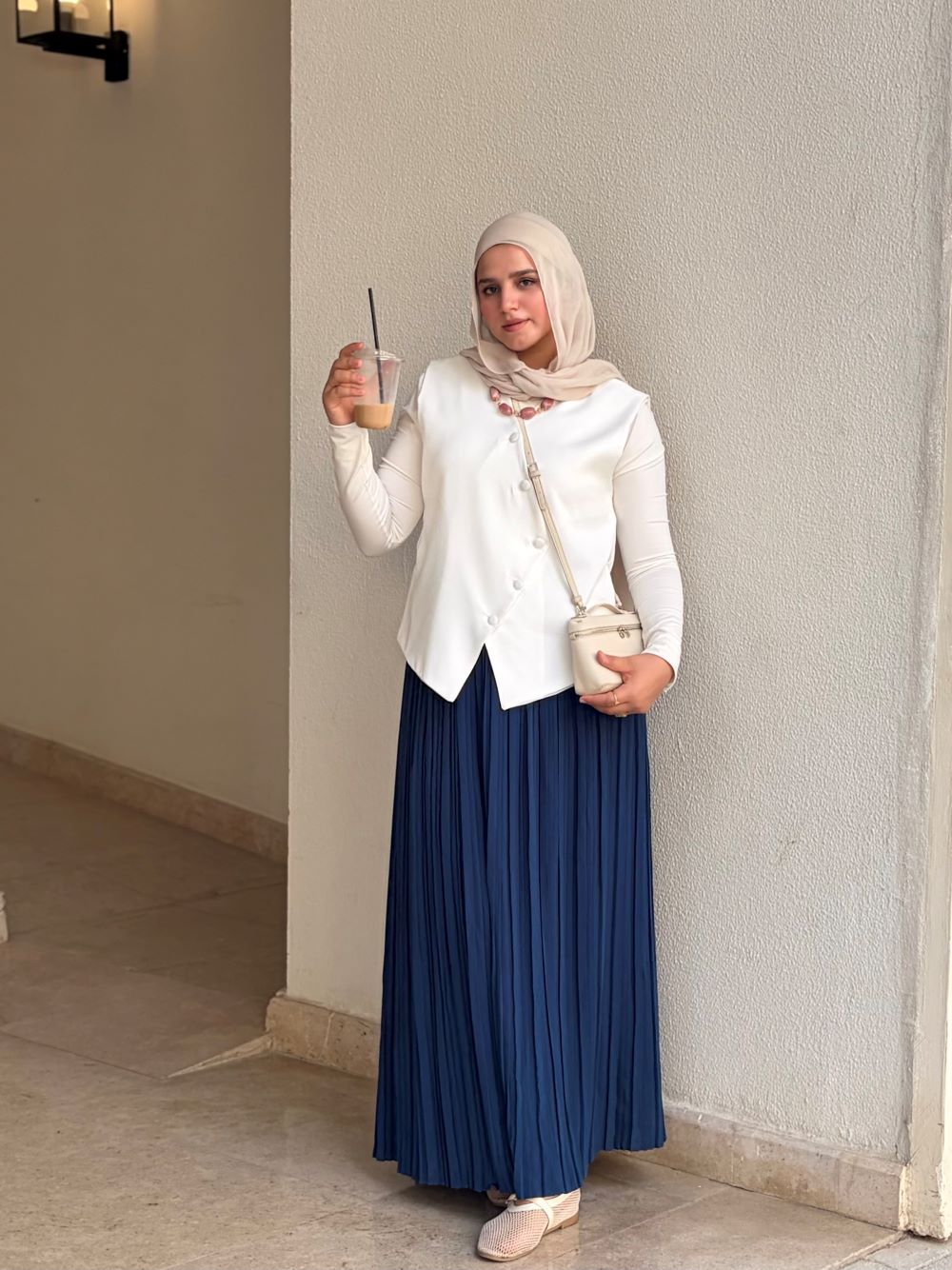 Pleated skirt made from imported crepe fabric (Petrol) - Image 7