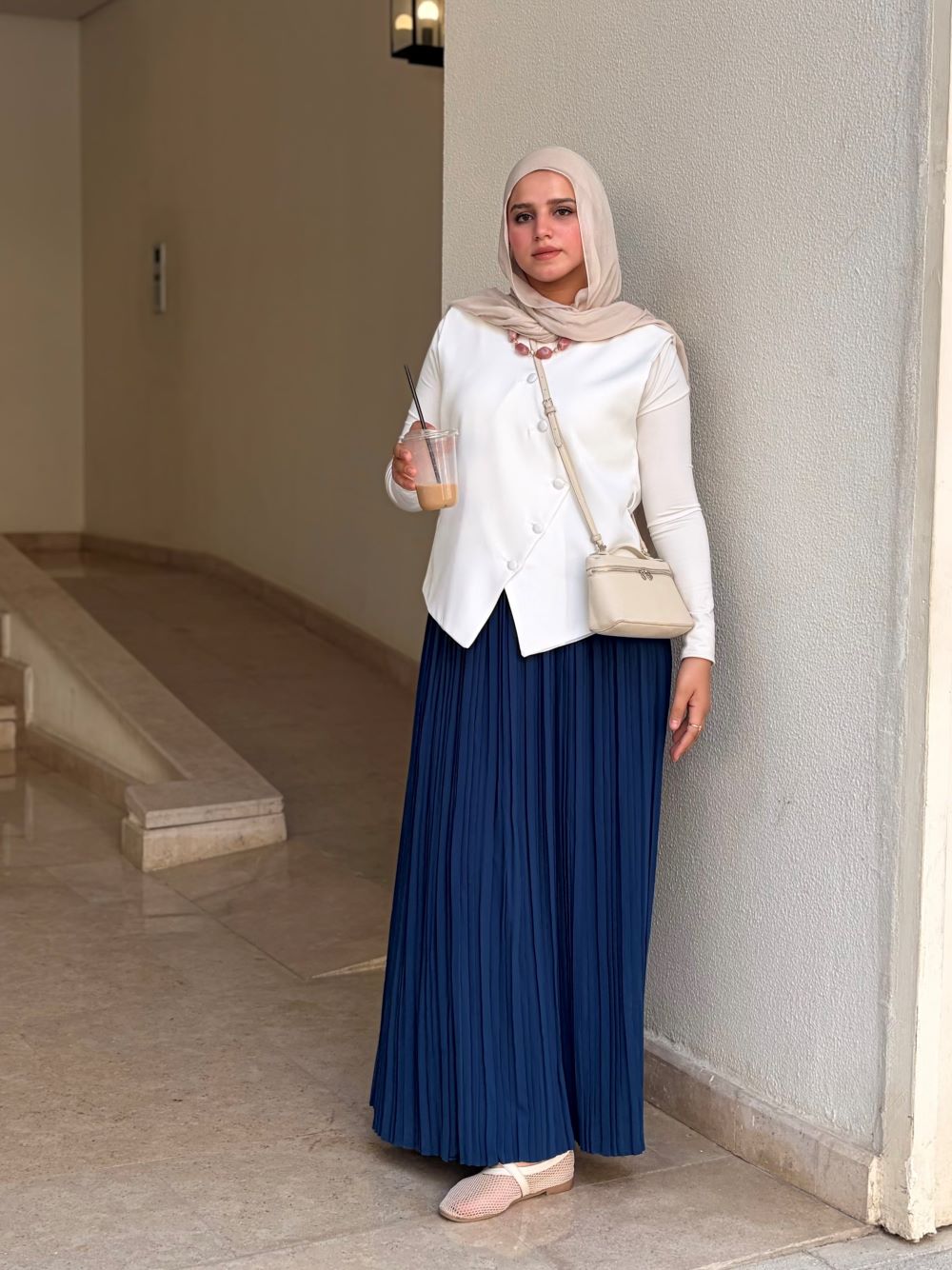 Pleated skirt made from imported crepe fabric (Petrol) - Image 6