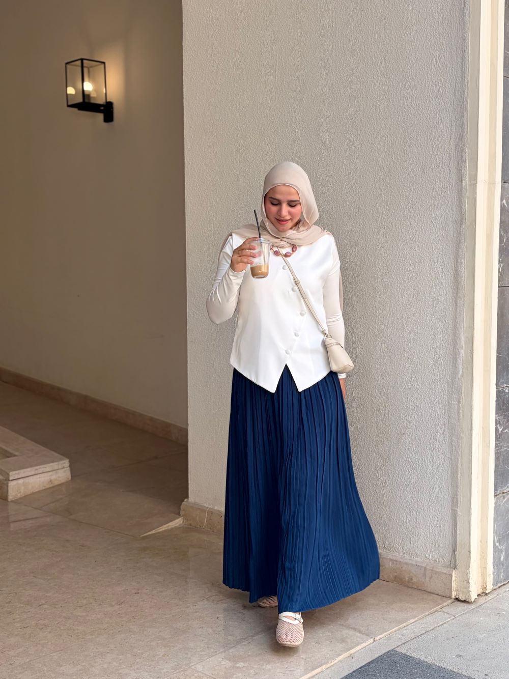 Pleated skirt made from imported crepe fabric (Petrol) - Image 5
