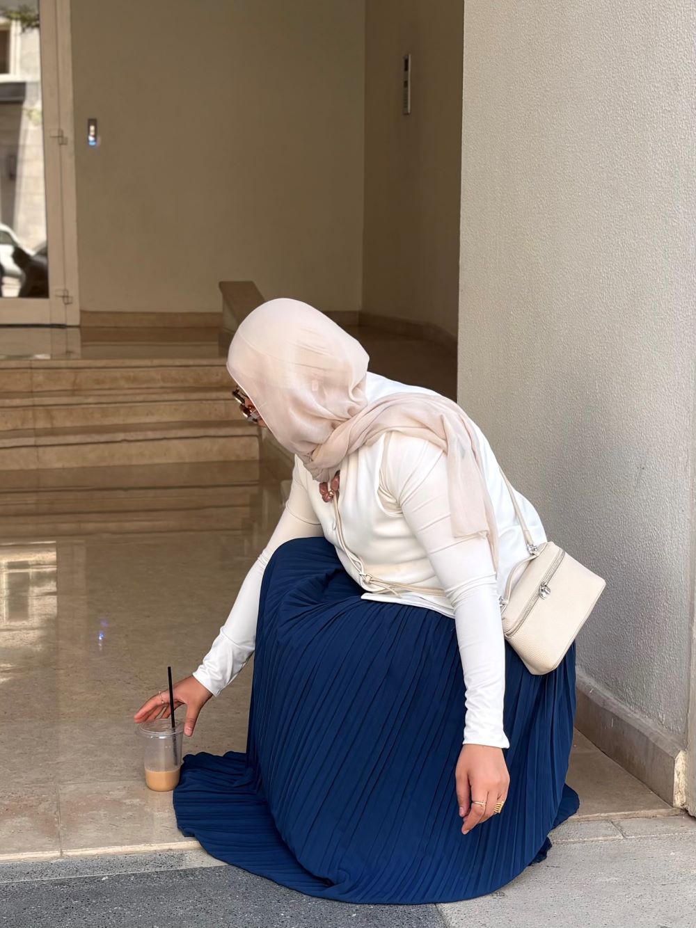 Pleated skirt made from imported crepe fabric (Petrol) - Image 8