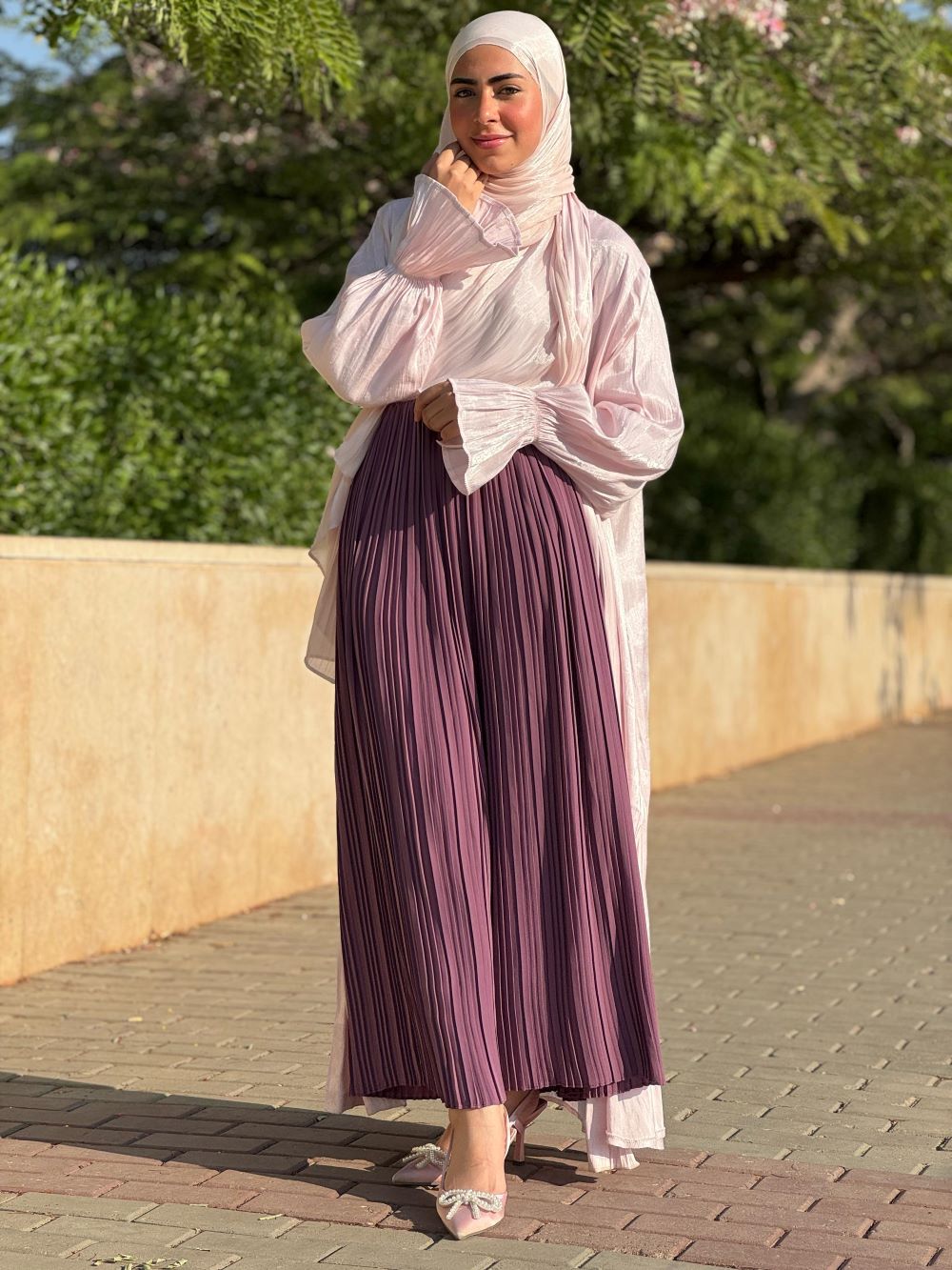 Pleated skirt made from imported crepe fabric (Smoky Cashmere Mauve)