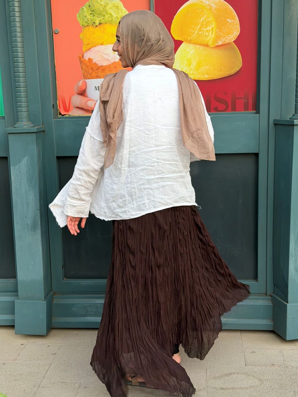 Crushed Chiffon Skirt (Brown) - Image 4