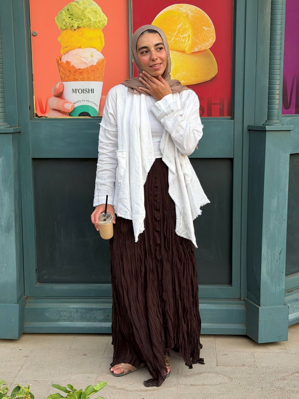 Crushed Chiffon Skirt (Brown)