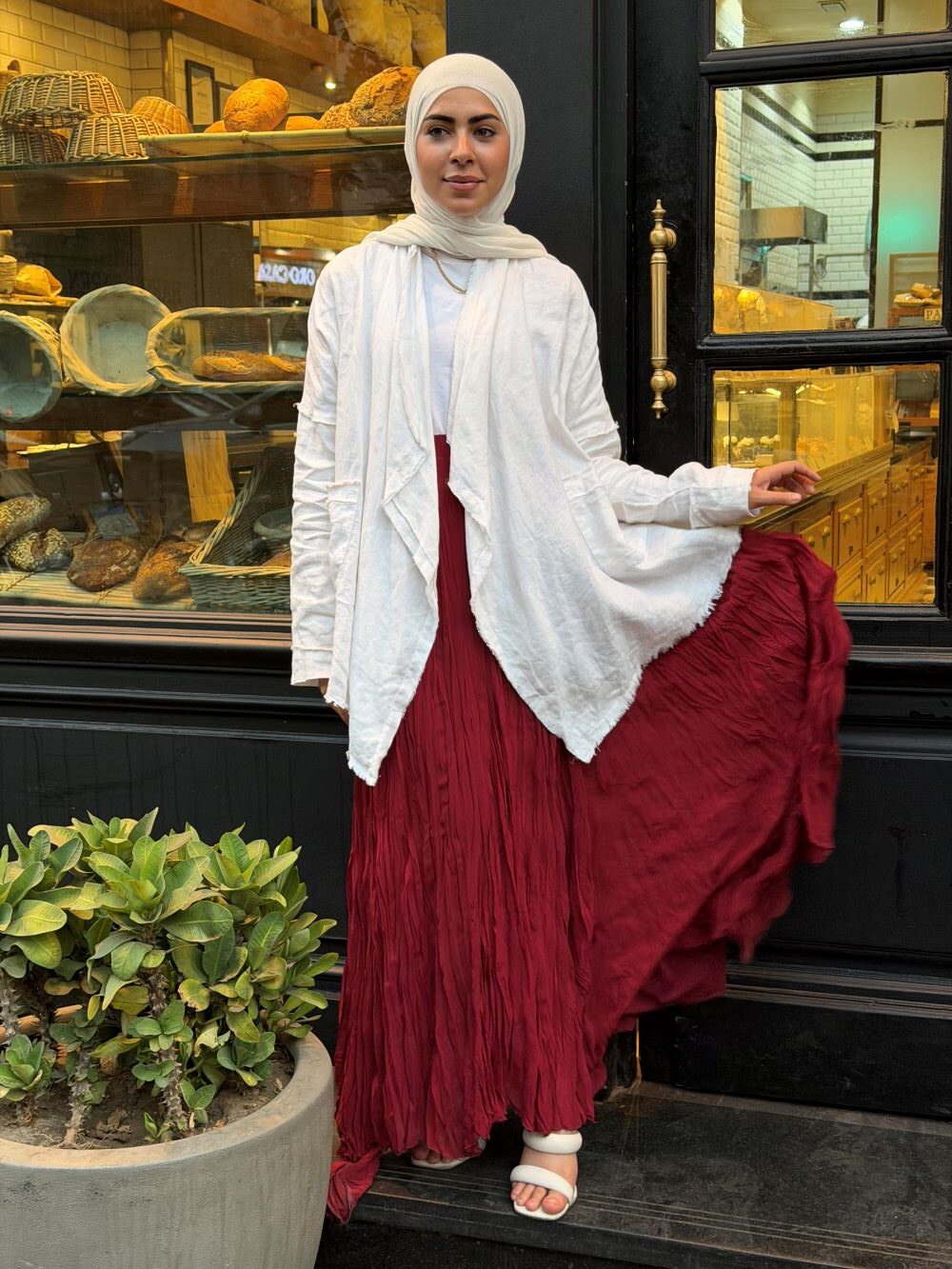 Crushed Chiffon Skirt (Wine Red)