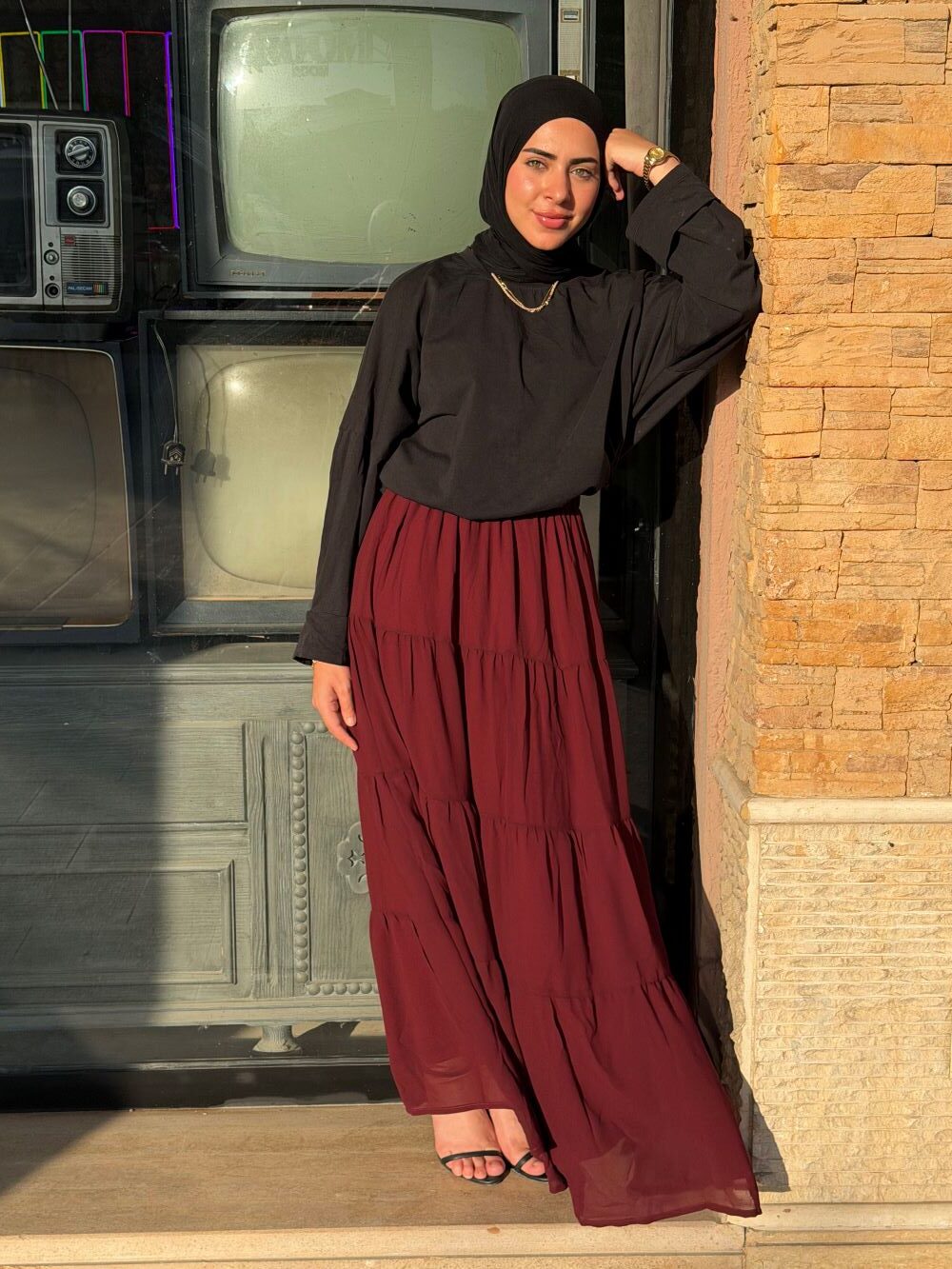 Ruffles Chiffon Skirt (Burgundy) - Image 2