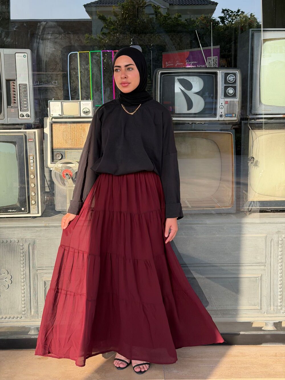Ruffles Chiffon Skirt (Burgundy)