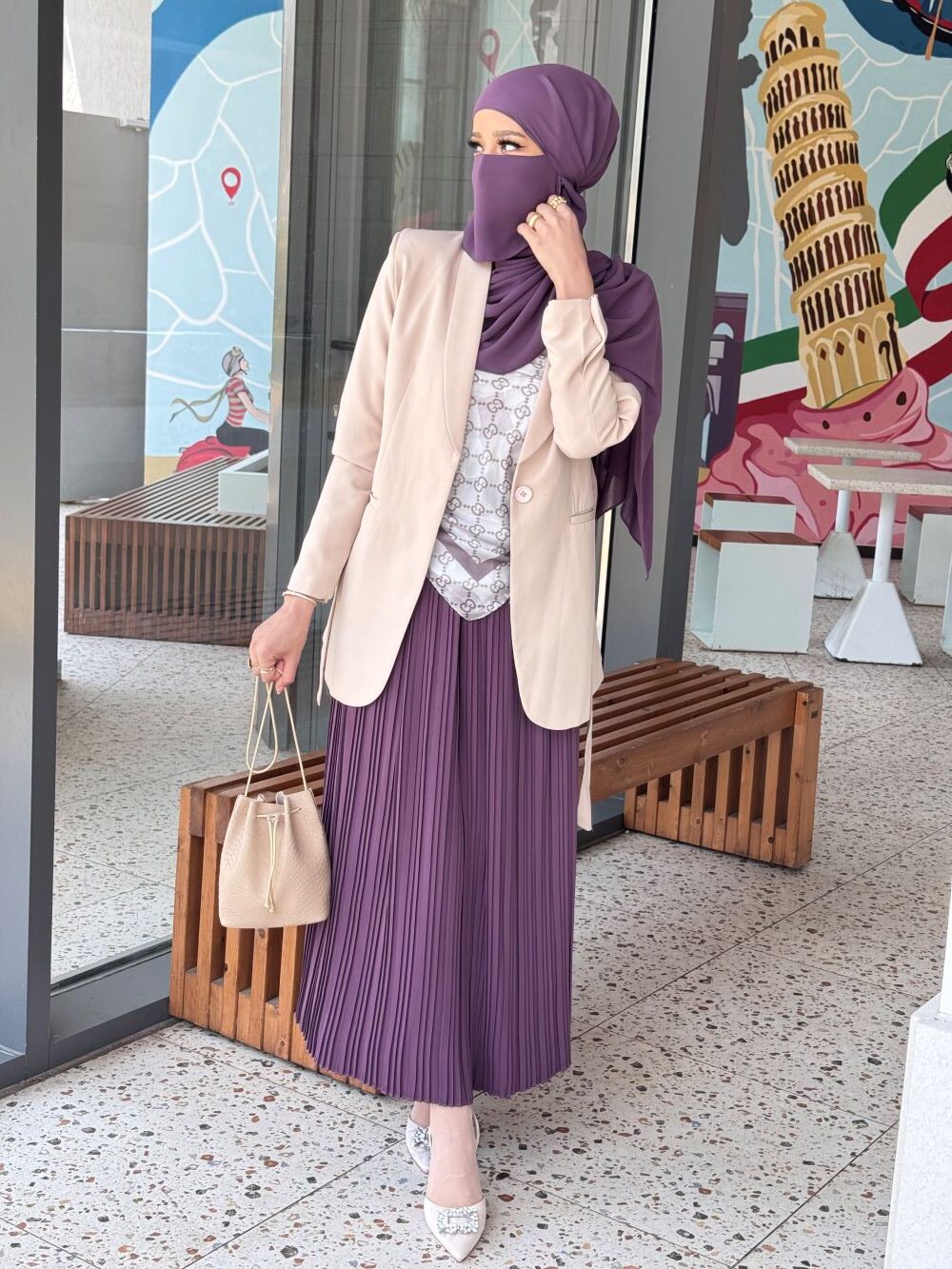 Pleated skirt made from imported crepe fabric (Smoky Mauve) - Image 6