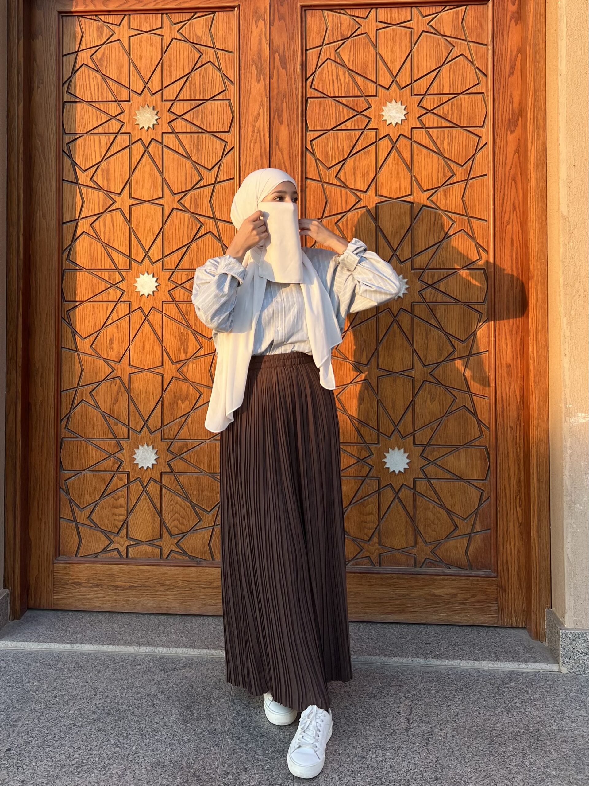 Pleated skirt made from imported crepe fabric (Coffe Mocha) - Image 2