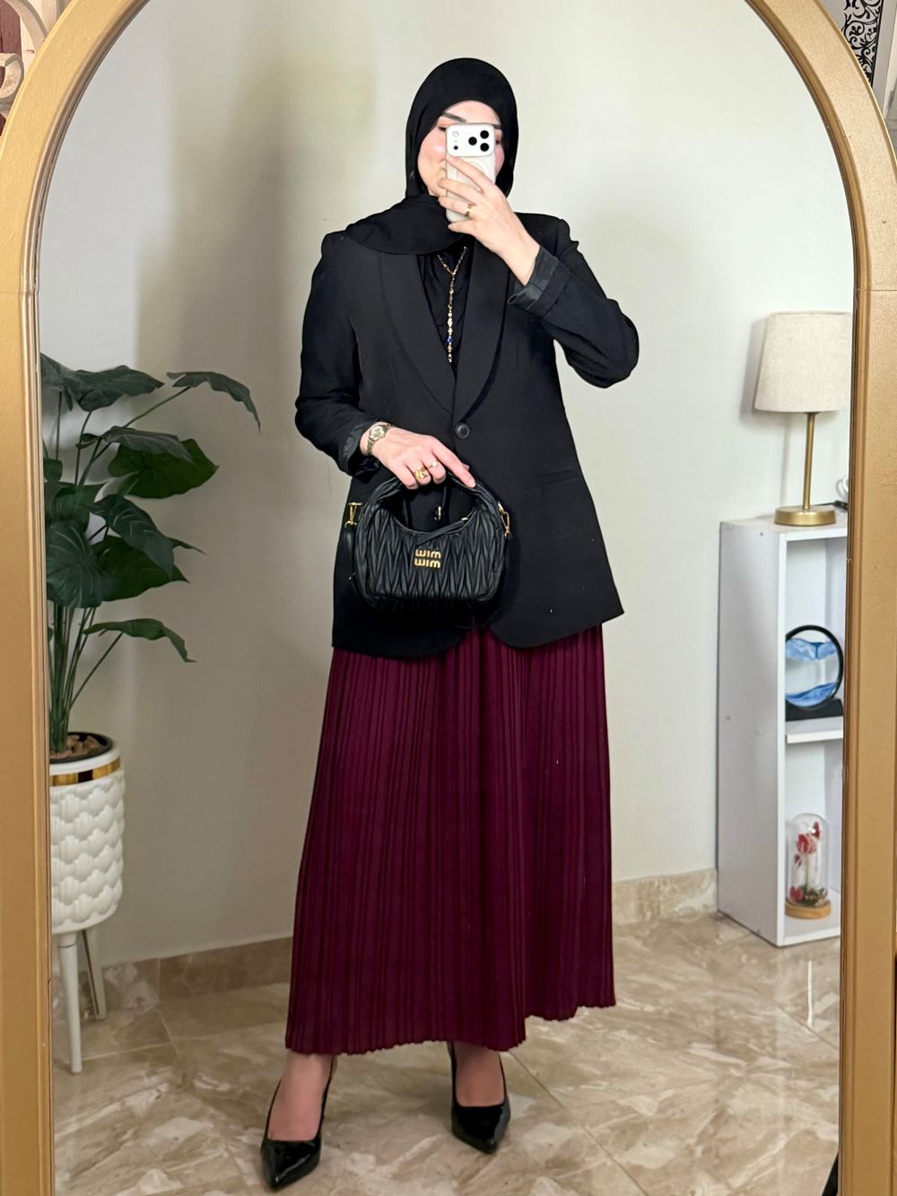 Pleated skirt made from imported crepe fabric (Maron) - Image 2