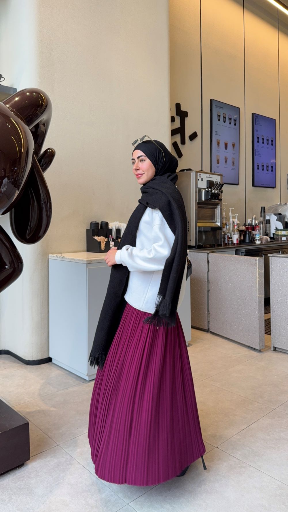 Pleated skirt made from imported crepe fabric (Maron) - Image 6