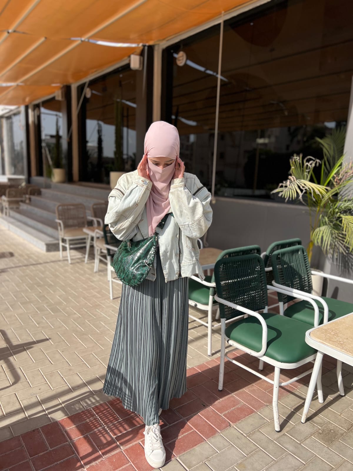 Pleated skirt made from imported crepe fabric (Mint gray) - Image 3